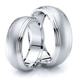 Solid 7mm Double Step Edge Matching His and Hers Wedding Band Set