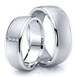 Solid 006 Carat 7mm Classic Round His and Hers Diamond Wedding Band Set