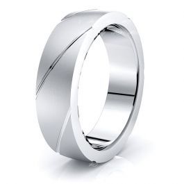 Solid 6mm Diagonal Cut Carved Comfort Fit Wedding Ring