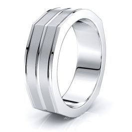 Solid 7mm Grooved Squared Comfort Fit Wedding Band