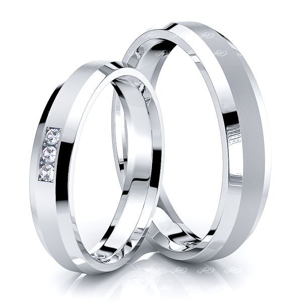 0.09 Carat 4mm Beveled Edge His and Hers Diamond Wedding Band Set