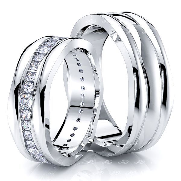0.70 Carat Fancy Wave Design 7mm His and Hers Diamond Wedding Ring Set