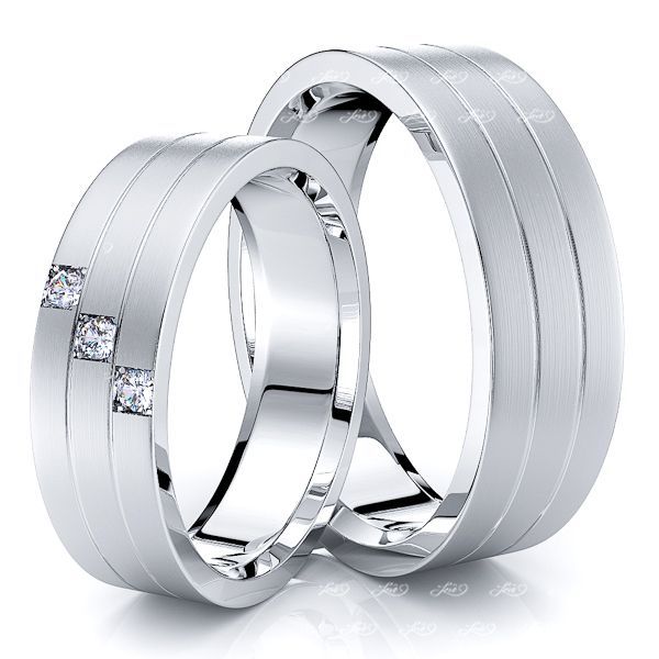 0.06 Carat Traditional Grooved 6mm His and Hers Diamond Wedding Band Set