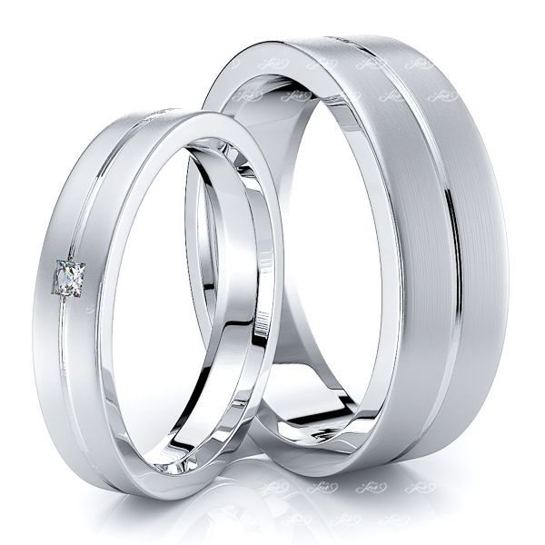 0.05 Carat Elegant Basic 6mm His and 4mm Hers Diamond Wedding Ring Set