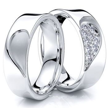 0.14 Ctw 6mm Matching Heart Design His and Hers Diamond Wedding Band Set