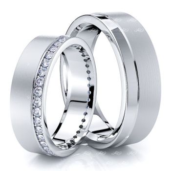 0.60 Carat 6mm Grooved Matching His and Hers Diamond Wedding Ring Set