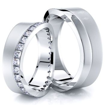 0.80 Carat Wavy Shaped Edge 7mm His and Hers Diamond Wedding Ring Set