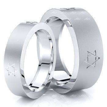Jewish David's Star 7mm His and 5mm Hers Wedding Ring Set