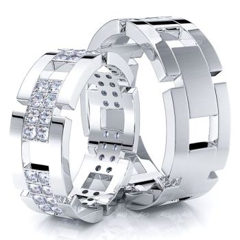 0.72 Carat Fancy 7mm His and Hers Diamond Wedding Band Set