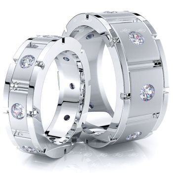 0.90 Carat 8mm His and 6mm Hers Diamond Wedding Band Set