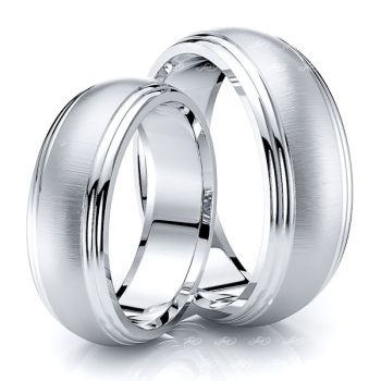 7mm Double Step Edge Matching His and Hers Wedding Band Set
