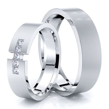 0.10 Carat 5mm Desinger Matching His and Hers Diamond Wedding Ring Set