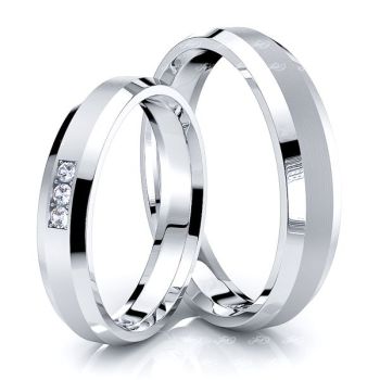 0.09 Carat 4mm Beveled Edge His and Hers Diamond Wedding Band Set