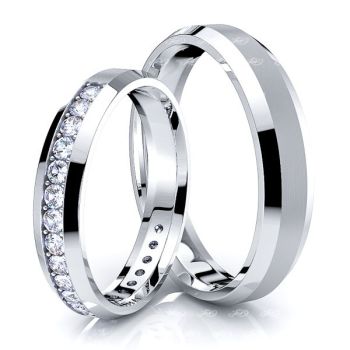 0.40 Carat 4mm Beveled Edge His and Hers Diamond Wedding Band Set
