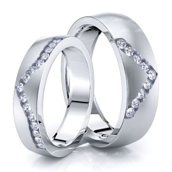 0.36 Carat V-Cut 6mm His and 5mm Hers Diamond Wedding Ring Set