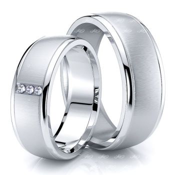 0.06 Carat 7mm Classic Round His and Hers Diamond Wedding Band Set