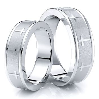 6mm Cross Religious Matching His and Hers Wedding Ring Set