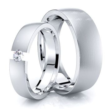 0.10 Carat Fashionable 7mm His and 5mm Hers Diamond Wedding Ring Set