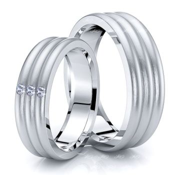 0.09 Carat 6mm Triple Convex His and Hers Diamond Wedding Ring Set