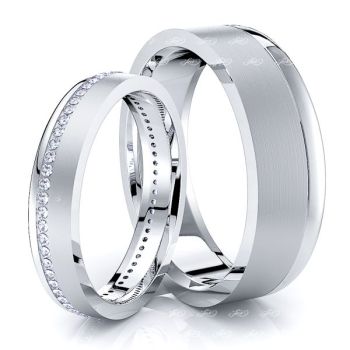 0.50 Carat Elegant Carved 6mm His and 4mm Hers Diamond Wedding Ring Set
