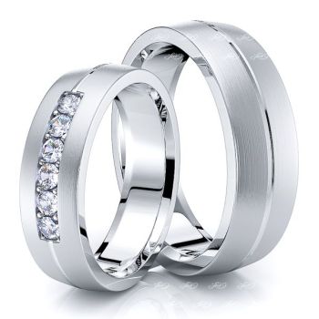 0.30 Carat Single Rail 6mm His and Hers Diamond Wedding Band Set