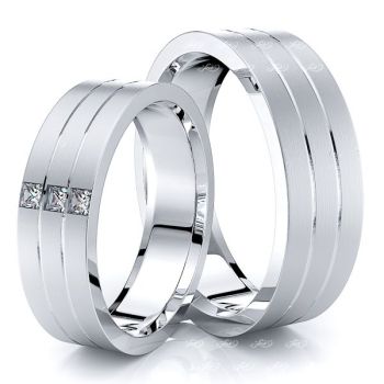 0.12 Carat Parallel Cut 6mm His and Hers Diamond Wedding Band Set