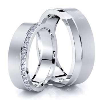 0.30 Carat 6mm Single Step His and Hers Diamond Wedding Band Set