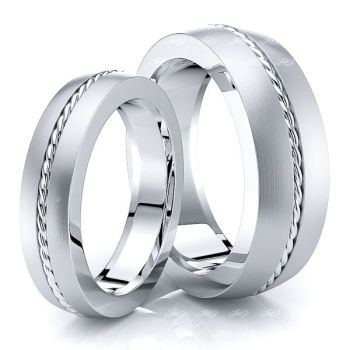 Braided Matching 7mm His and 5mm Hers Wedding Ring Set