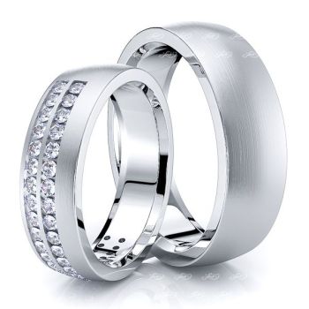 0.60 Carat 6mm Designer Modern His and Hers Diamond Wedding Band Set