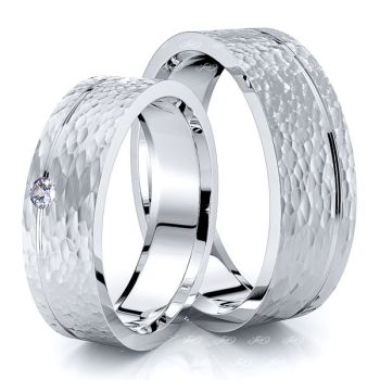 0.05 Carat 6mm Off Center His and Hers Diamond Wedding Ring Set