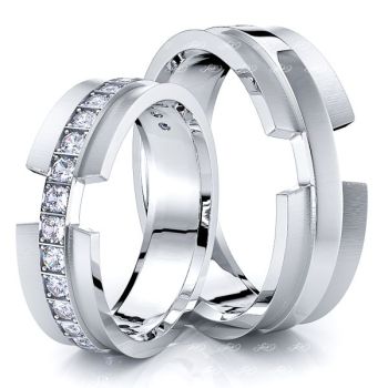 0.30 Carat 6mm Designer Concave His and Hers Diamond Wedding Band Set