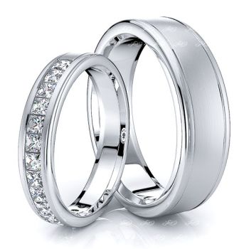 0.75 Carat Designer 6mm His and 4mm Hers Diamond Wedding Ring Set