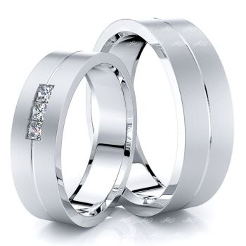 0.15 Carat Single Rail 6mm His and Hers Diamond Wedding Band Set