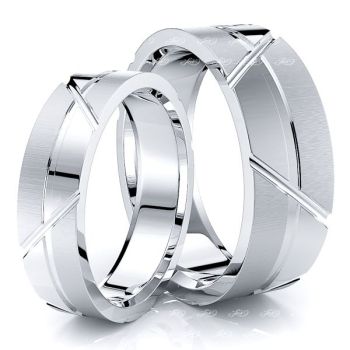Unique Contemporary 7mm His and 5mm Hers Wedding Band Set
