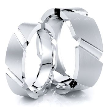 Sleek Modern Matching 7mm His and 5mm Hers Wedding Band Set