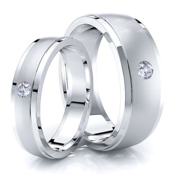 0.11 Carat Attractive 7mm His and 5mm Hers Diamond Wedding Ring Set