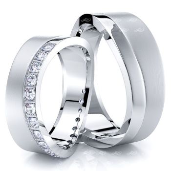 0.40 Carat Wavy Shaped Edge 7mm His and Hers Diamond Wedding Band Set