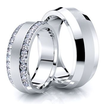 0.72 Carat Designer Elegant 7mm His and Hers Diamond Wedding Band Set