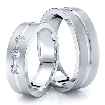 0.15 Carat Traditional Flat 6mm His and Hers Diamond Wedding Band Set