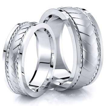 Twist Braided Matching 8mm His and 6mm Hers Wedding Band Set