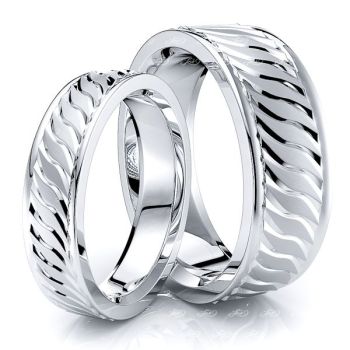 Sleek Fancy Matching 7mm His and 5mm Hers Wedding Band Set