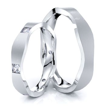0.24 Carat Unique Wave Design 4mm His and Hers Diamond Wedding Band Set
