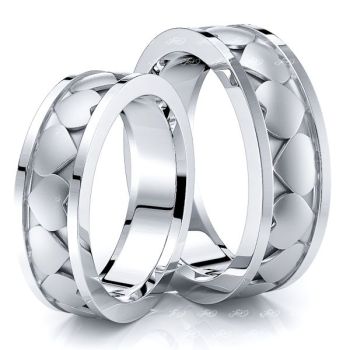 Exclusive Heart Design Matching 6mm His and Hers Wedding Ring Set