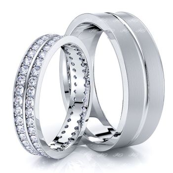 1.20 Carat Basic Carved 6mm His and  4mm Hers Diamond Wedding Band Set