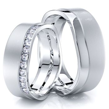 0.24 Carat Wavy Split 7mm His and Hers Diamond Wedding Band Set