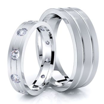 0.50 Carat Flat Modern 6mm His and 4mm Hers Diamond Wedding Ring Set