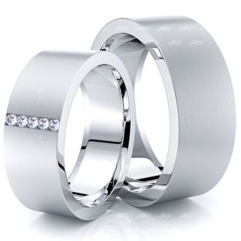 0.08 Carat Channel Set 8mm His and Hers Diamond Wedding Ring Set