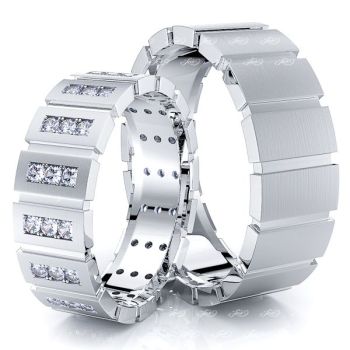 0.72 Carat Modern Fashionable 6mm His and Hers Diamond Wedding Ring Set