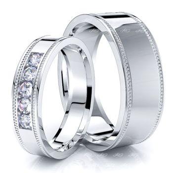 0.25 Carat Popular Classic 7mm His and 5mm Hers Diamond Wedding Band Set