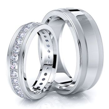 0.99 Carat Bestseller Fancy 7mm His and 5mm Hers Diamond Wedding Ring Set